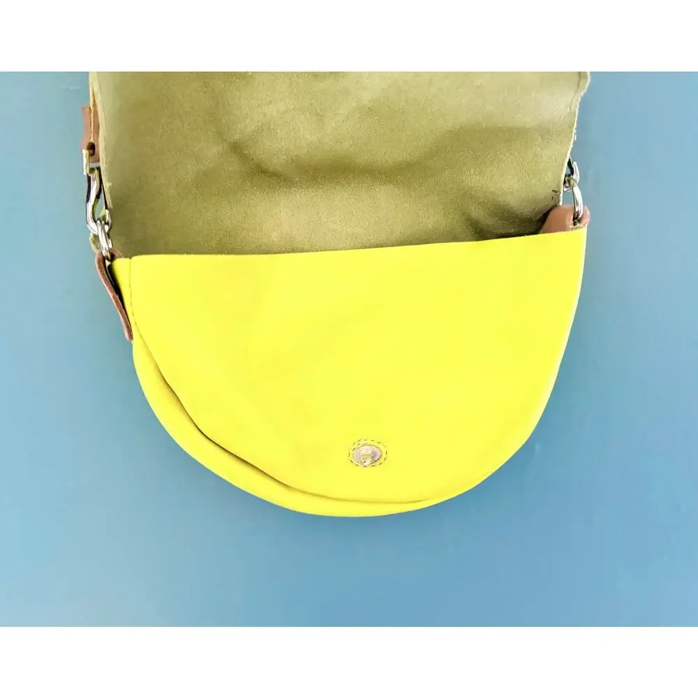 Neon Yellow Half Moon Crossbody Bag with Silver Bee Festival Purse